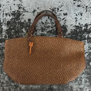 Fossil Brown Vintage Woven Handbag 15x10x6"
